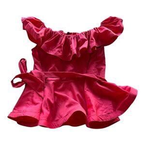 San Joy Magenta Off The Shoulder Ruffle Mid Waist Blouse